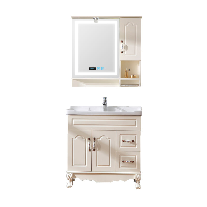 Freestanding Bathroom Vanity Single Sink White Mirror 2 Doors Vanity with Drawers