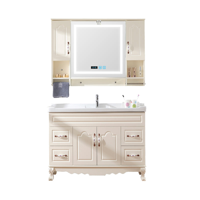 Freestanding Bathroom Vanity Single Sink White Mirror 2 Doors Vanity with Drawers