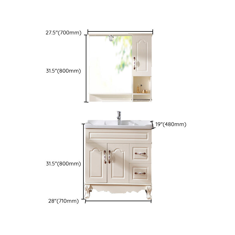 Freestanding Bathroom Vanity Single Sink White Mirror 2 Doors Vanity with Drawers