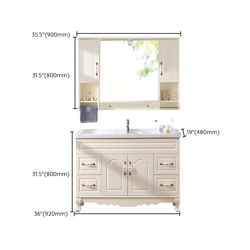 Freestanding Bathroom Vanity Single Sink White Mirror 2 Doors Vanity with Drawers