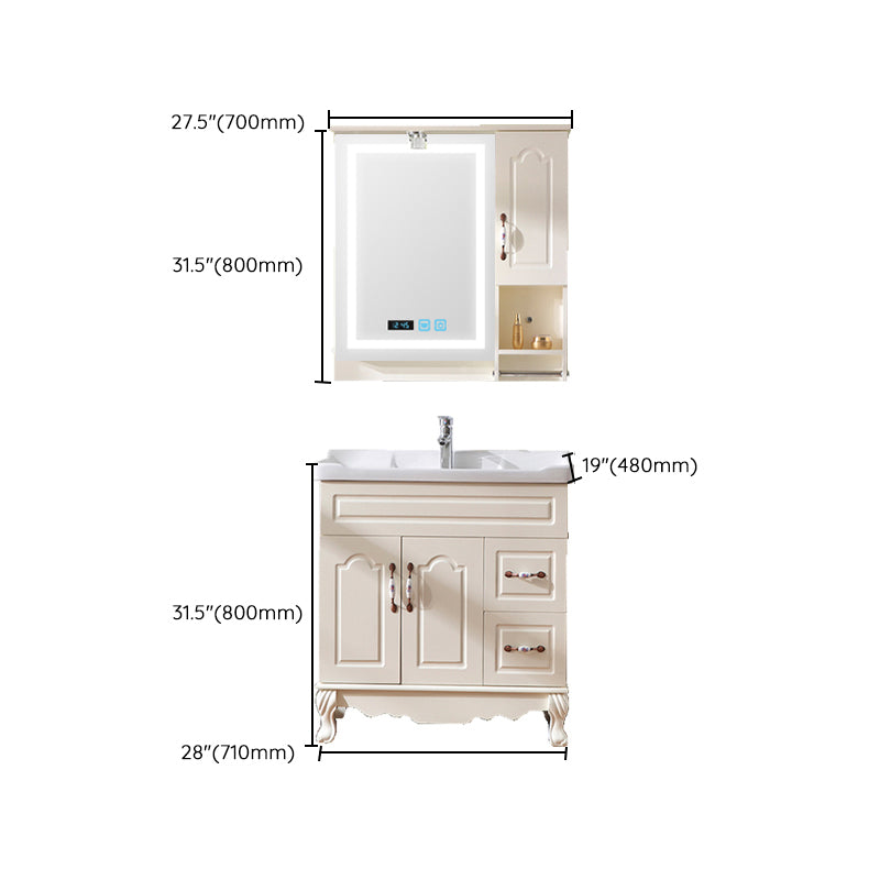 Freestanding Bathroom Vanity Single Sink White Mirror 2 Doors Vanity with Drawers