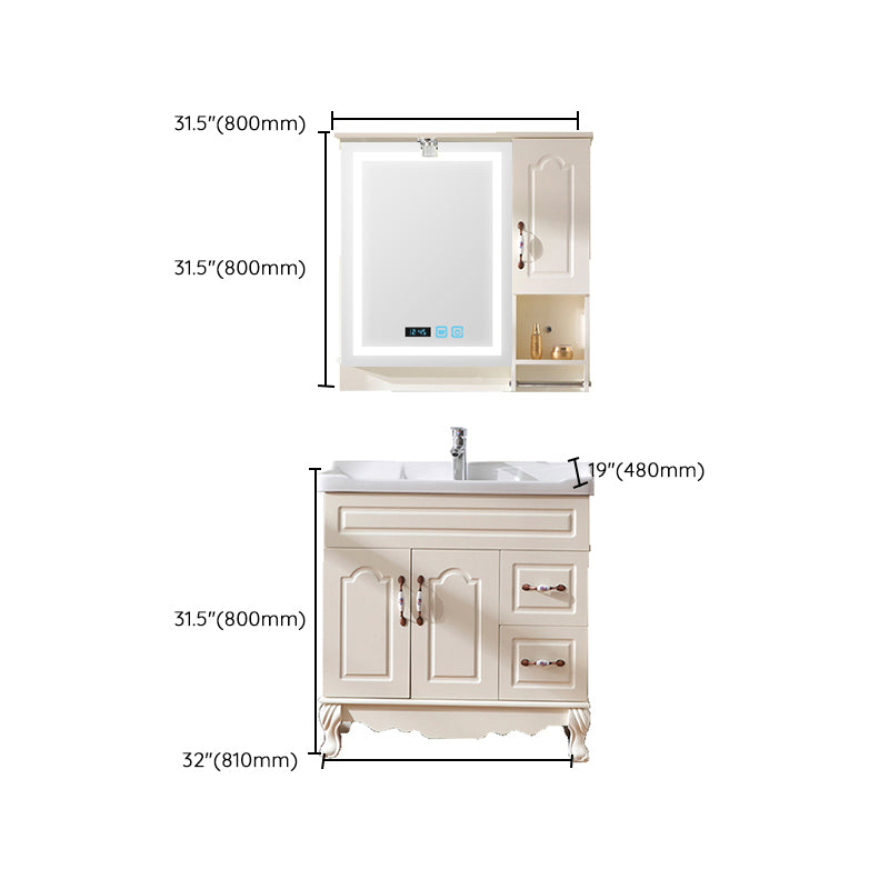 Freestanding Bathroom Vanity Single Sink White Mirror 2 Doors Vanity with Drawers