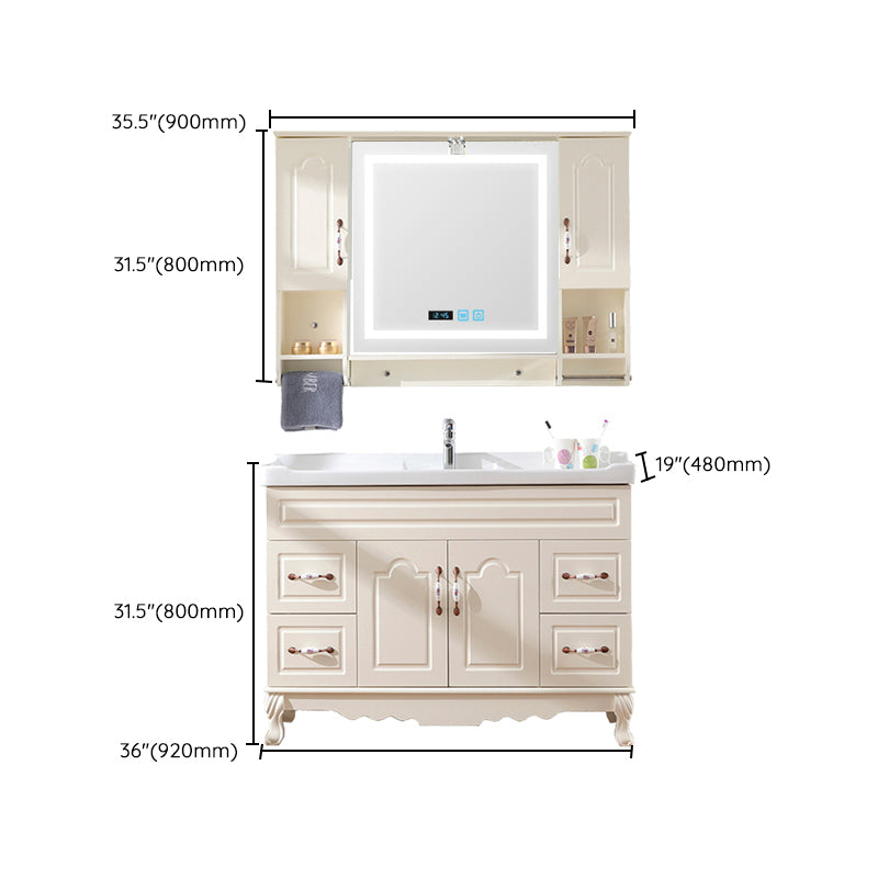 Freestanding Bathroom Vanity Single Sink White Mirror 2 Doors Vanity with Drawers