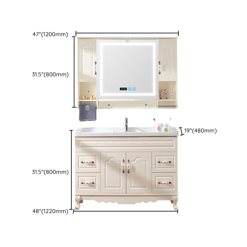 Freestanding Bathroom Vanity Single Sink White Mirror 2 Doors Vanity with Drawers