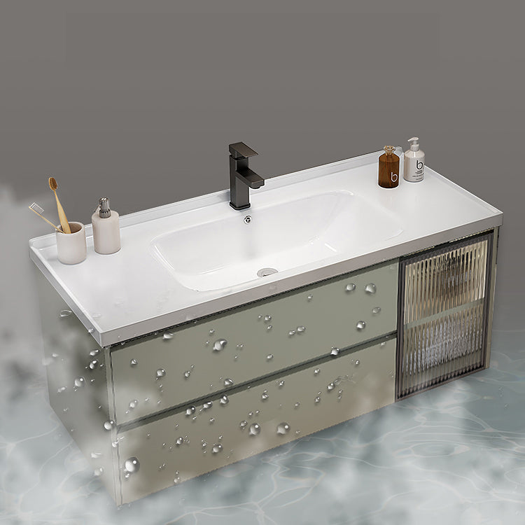 Waterproof Vanity Green Wood Frame Single Sink Drawers Mirror Wall-Mounted Vanity