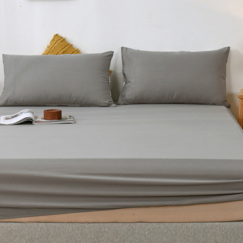 Modern Bed Sheet Solid Color Fitted Breathable Skin-friendly Bed Sheet Set