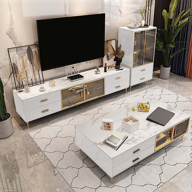 Stone Media Console TV Stand Console Contemporary TV Console with Drawers