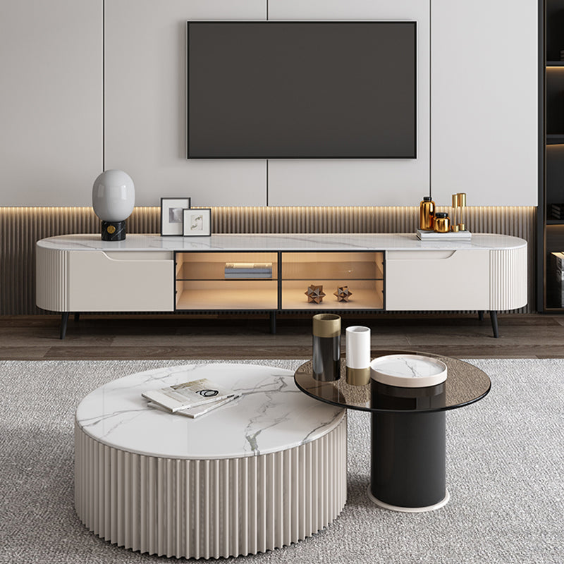 Contemporary Media Console Stone TV Media Stand with 2 Drawers