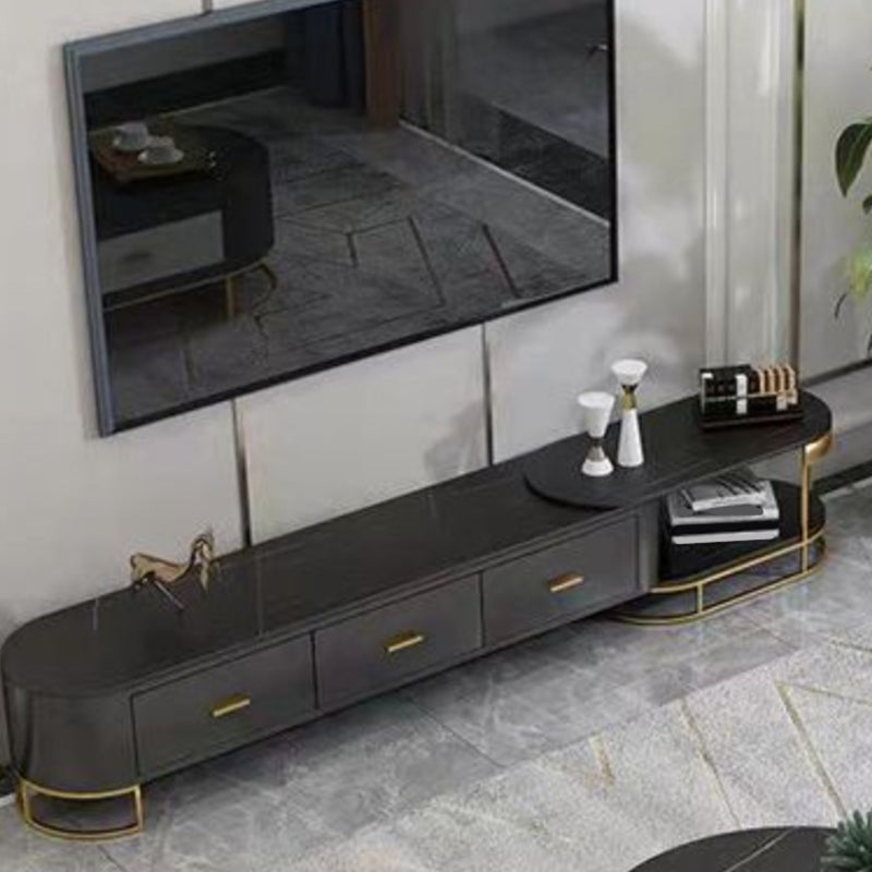 Stone TV Console Contemporary 3 Drawers Open Storage Media Console