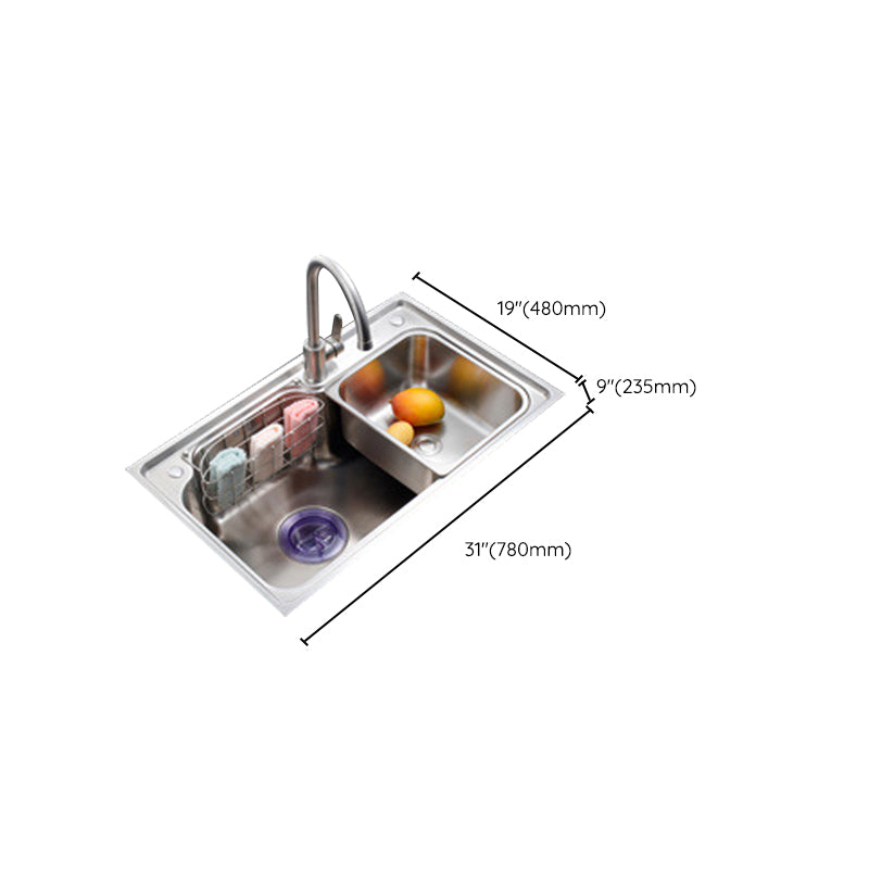 Stainless Steel Kitchen Sink 2 Holes Overflow Hole Design Drop-In Kitchen Sink