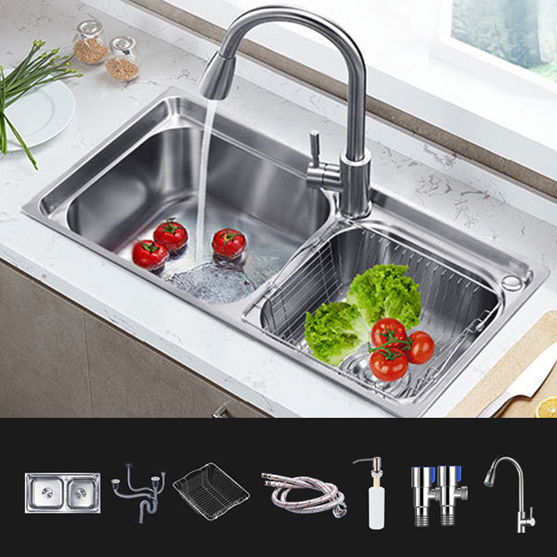 Kitchen Sink Stainless Steel Drop-In Noise-cancelling Design Kitchen Double Sink