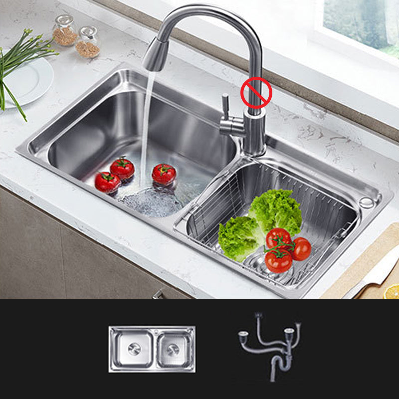 Kitchen Sink Stainless Steel Drop-In Noise-cancelling Design Kitchen Double Sink