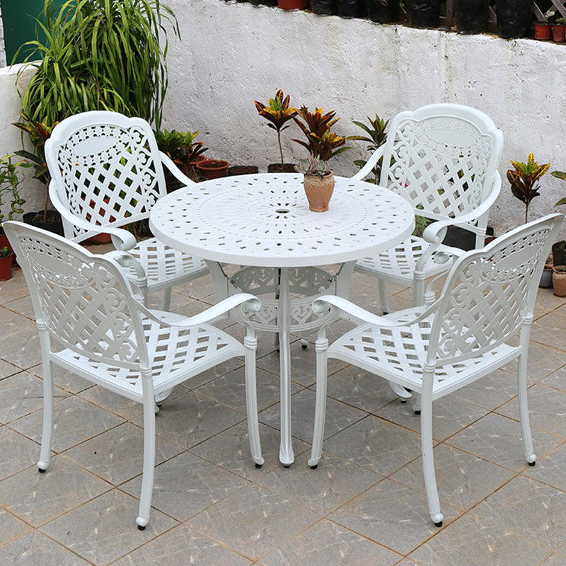 Contemporary White Metal Dining Armchair with Arm Patio Dining Chair