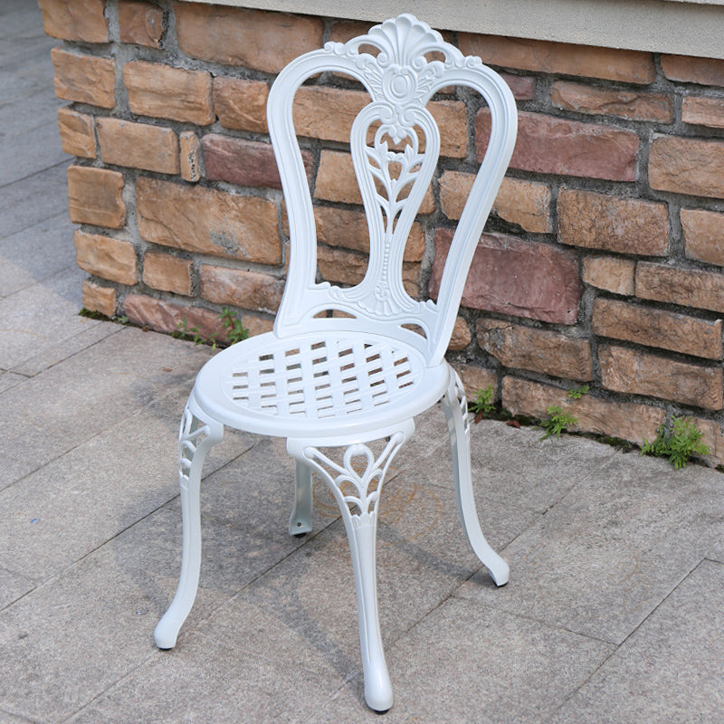 Contemporary White Metal Dining Armchair with Arm Patio Dining Chair