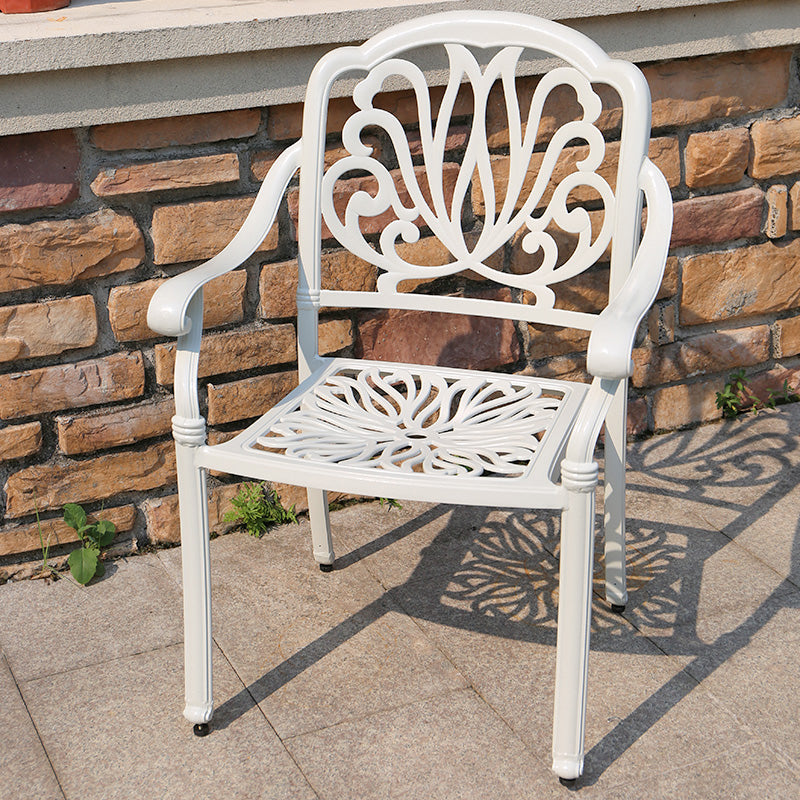 Contemporary White Metal Dining Armchair with Arm Patio Dining Chair