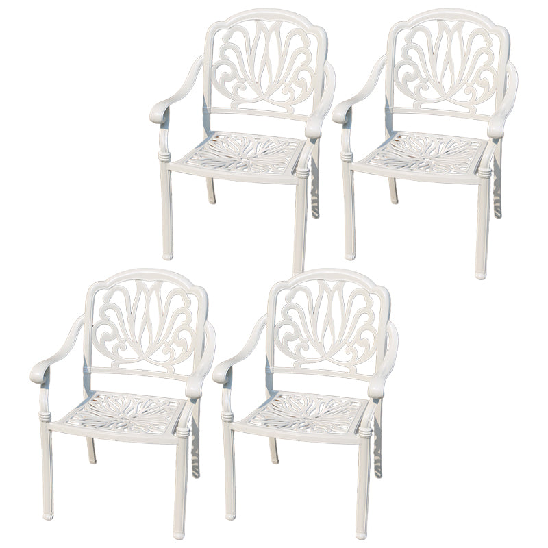 Contemporary White Metal Dining Armchair with Arm Patio Dining Chair