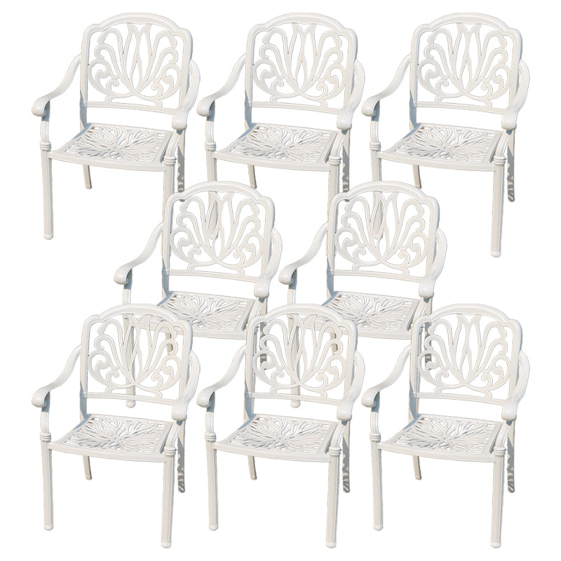 Contemporary White Metal Dining Armchair with Arm Patio Dining Chair