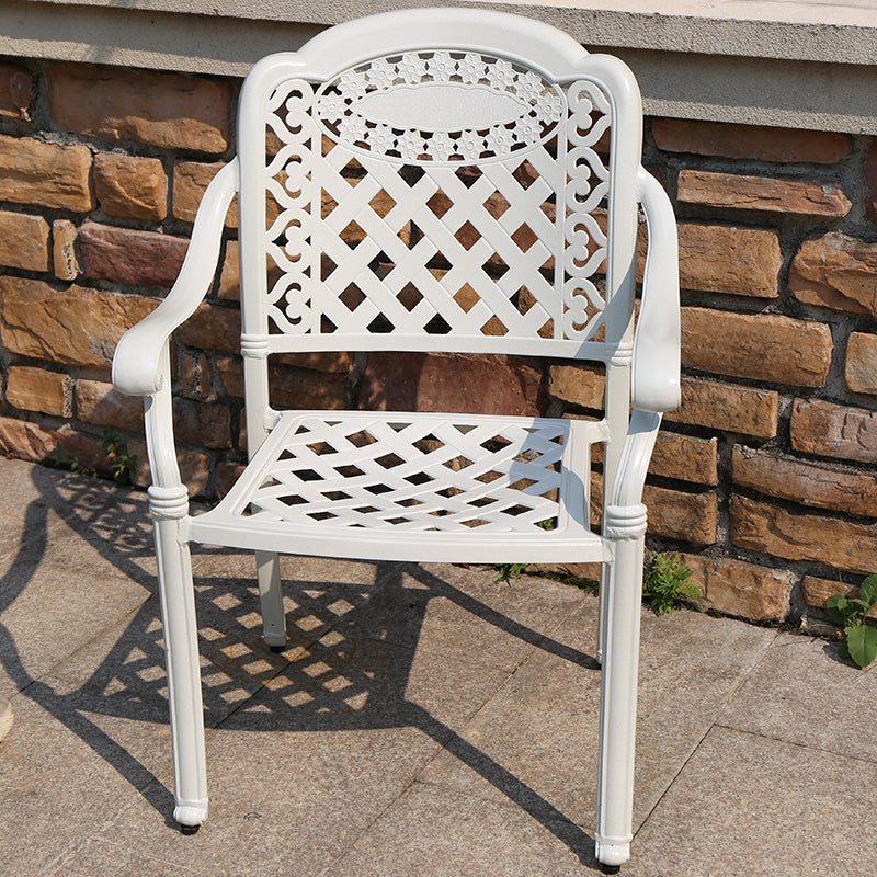 Contemporary White Metal Dining Armchair with Arm Patio Dining Chair