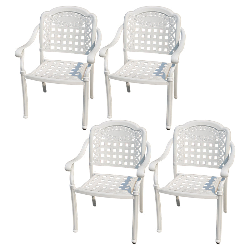 Contemporary White Metal Dining Armchair with Arm Patio Dining Chair