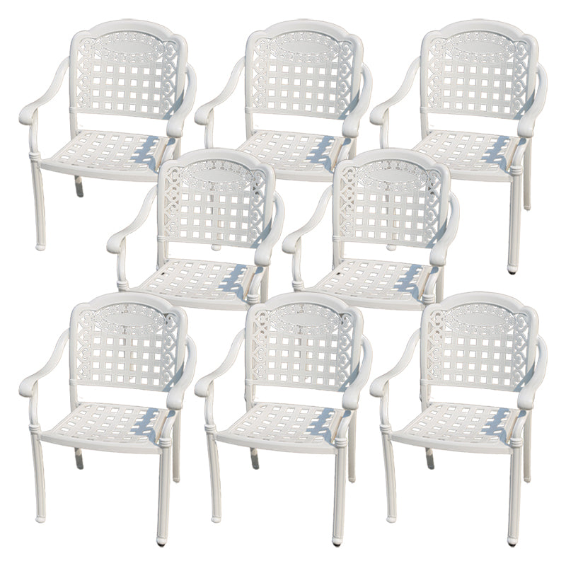 Contemporary White Metal Dining Armchair with Arm Patio Dining Chair