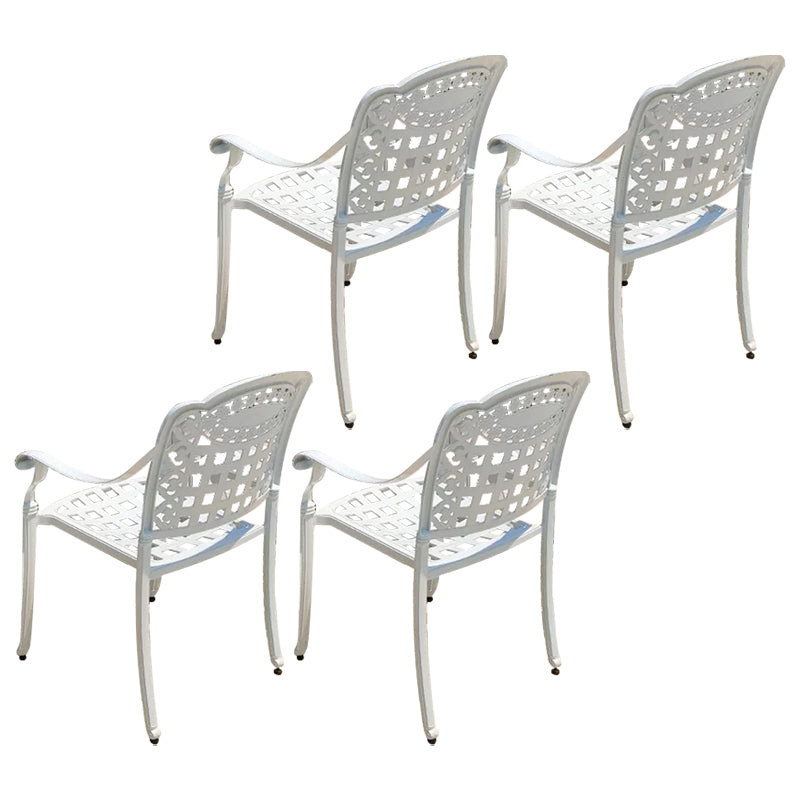 Contemporary White Metal Dining Armchair with Arm Patio Dining Chair