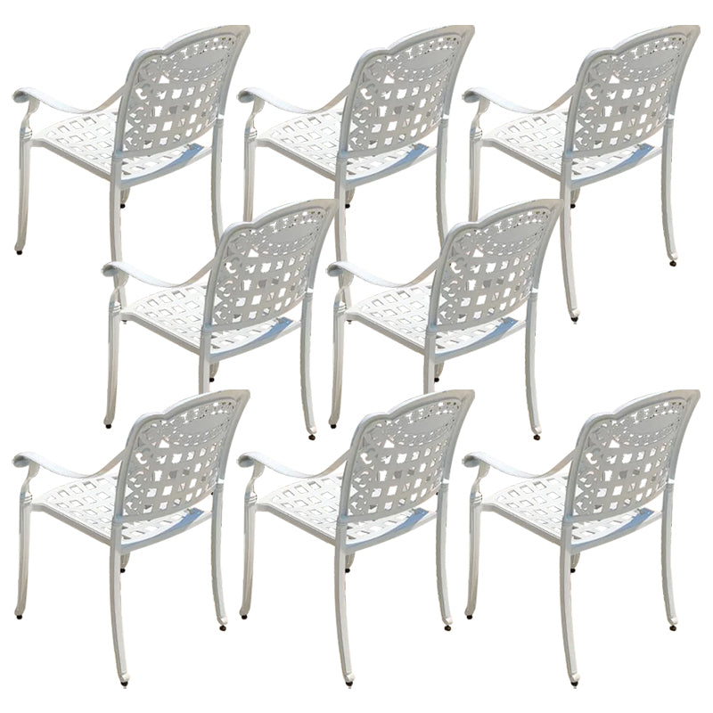 Contemporary White Metal Dining Armchair with Arm Patio Dining Chair