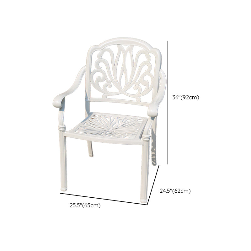 Contemporary White Metal Dining Armchair with Arm Patio Dining Chair