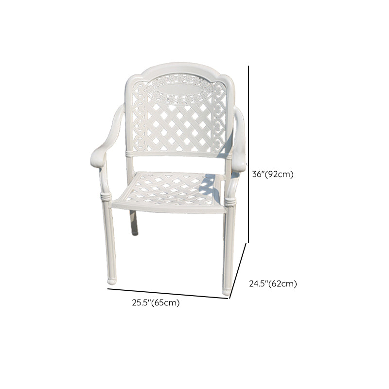 Contemporary White Metal Dining Armchair with Arm Patio Dining Chair