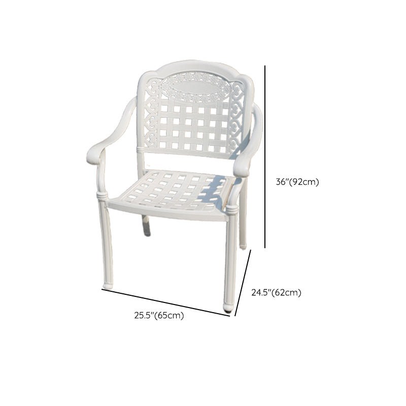 Contemporary White Metal Dining Armchair with Arm Patio Dining Chair