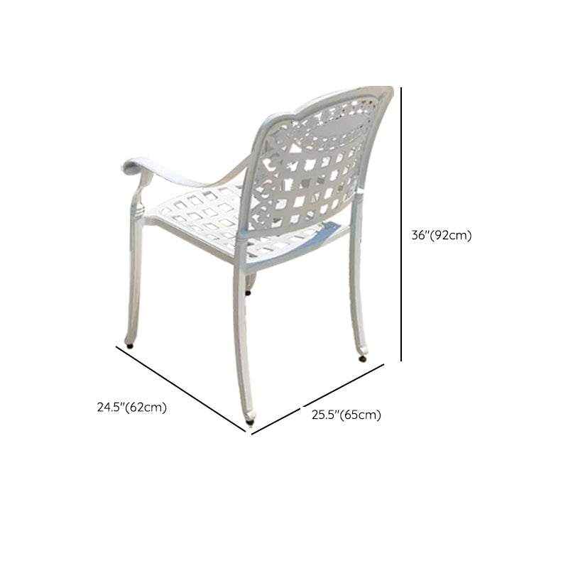 Contemporary White Metal Dining Armchair with Arm Patio Dining Chair