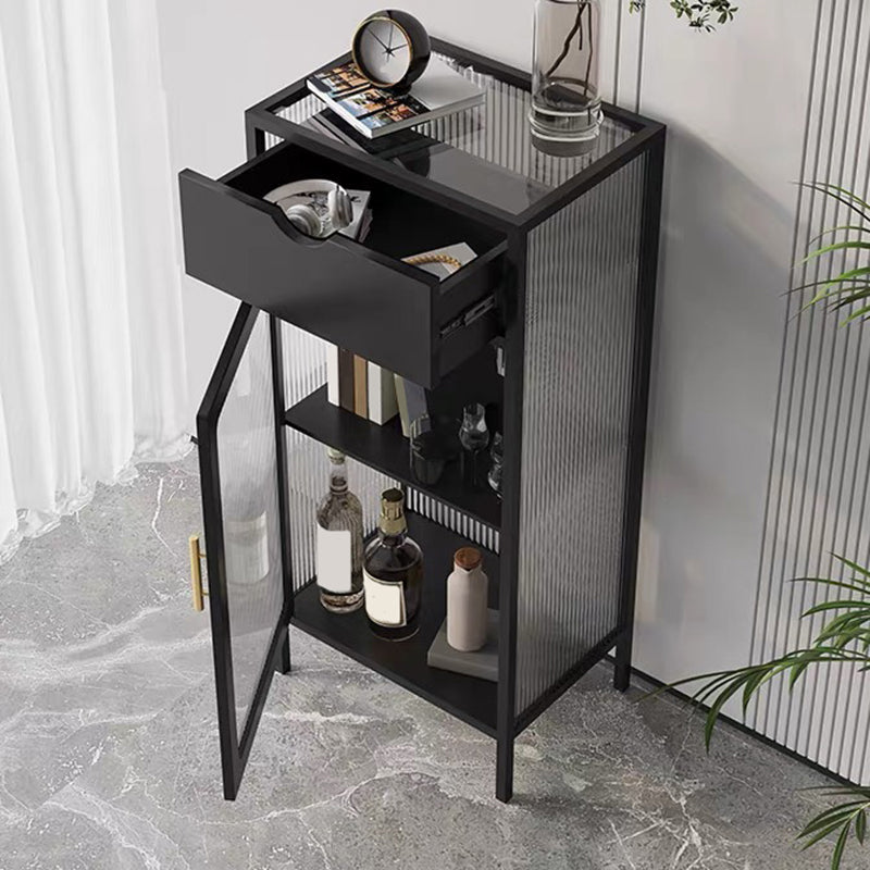 Contemporary  Curio Cabinet Metal Glass Doors Display Stand with Drawers