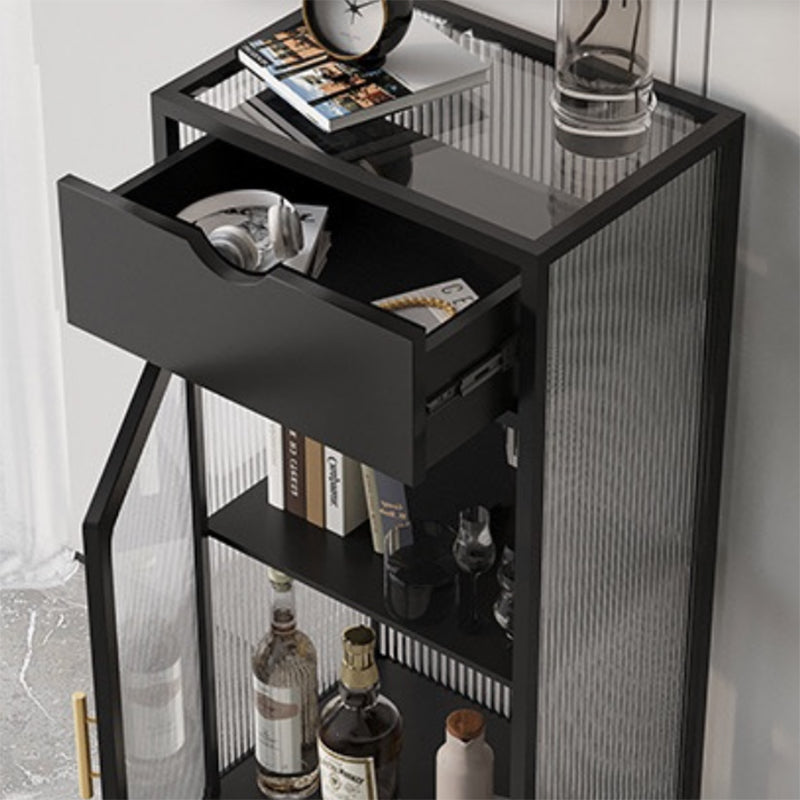 Contemporary  Curio Cabinet Metal Glass Doors Display Stand with Drawers