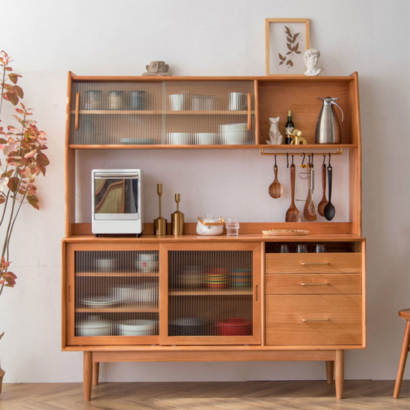 Solid Wood Storage Cabinet Glass Doors Contemporary Dining Hutch