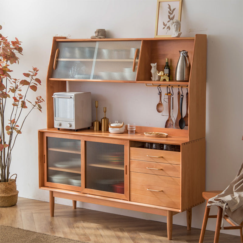 Solid Wood Storage Cabinet Glass Doors Contemporary Dining Hutch