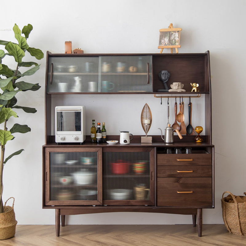 Solid Wood Storage Cabinet Glass Doors Contemporary Dining Hutch