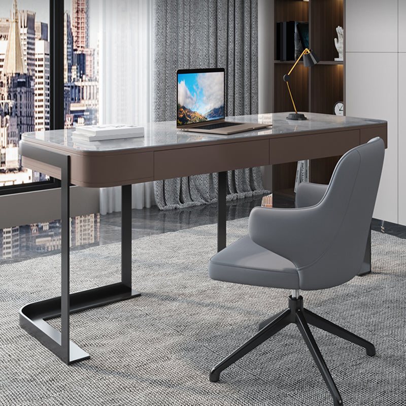 Modern Slate Top Office Desk Rectangle Writing Desk with 2 Drawers for Home