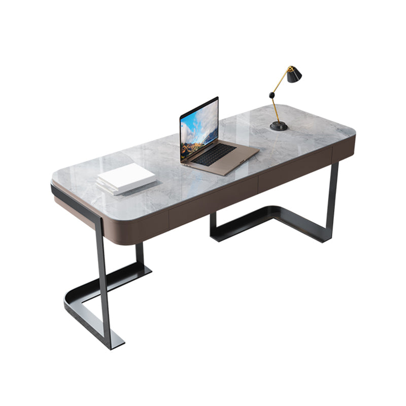 Modern Slate Top Office Desk Rectangle Writing Desk with 2 Drawers for Home