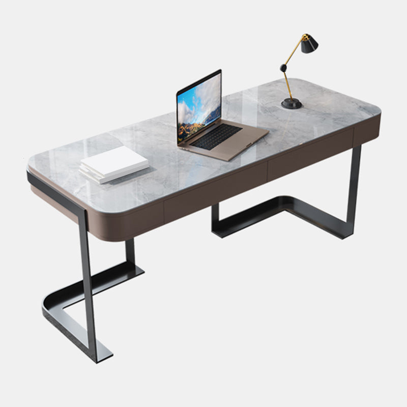 Modern Slate Top Office Desk Rectangle Writing Desk with 2 Drawers for Home