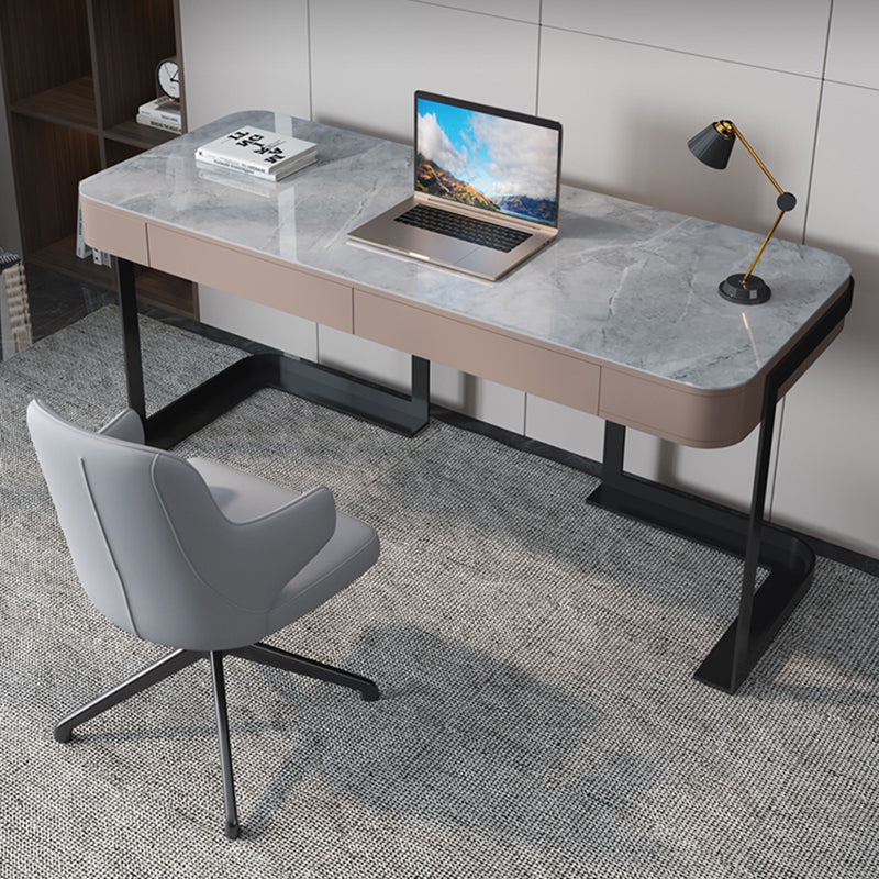 Modern Slate Top Office Desk Rectangle Writing Desk with 2 Drawers for Home