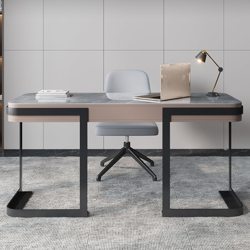 Modern Slate Top Office Desk Rectangle Writing Desk with 2 Drawers for Home