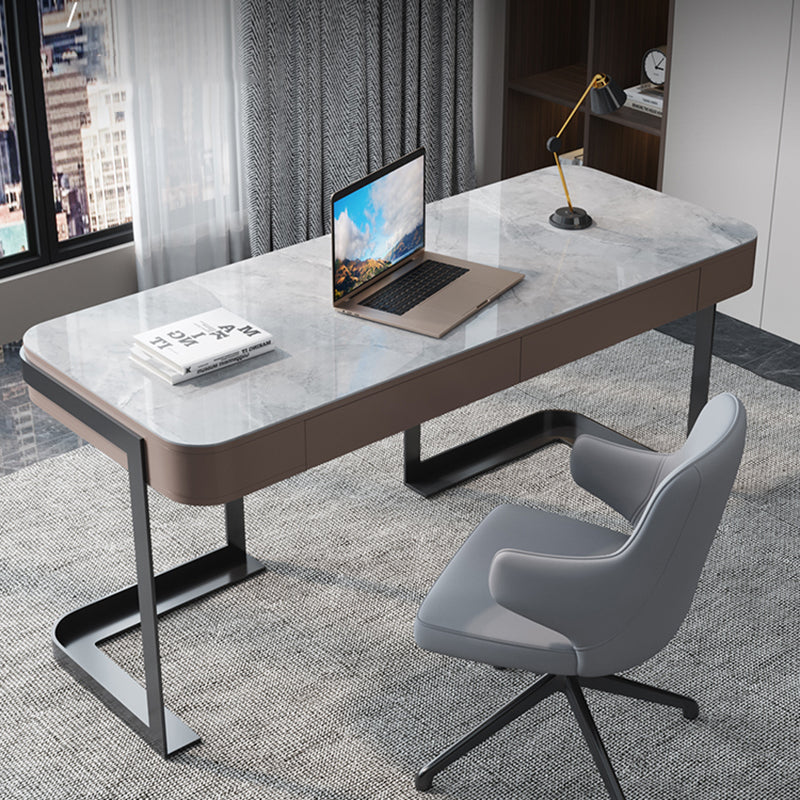 Modern Slate Top Office Desk Rectangle Writing Desk with 2 Drawers for Home