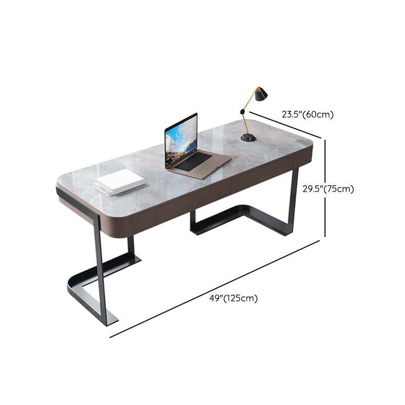 Modern Slate Top Office Desk Rectangle Writing Desk with 2 Drawers for Home