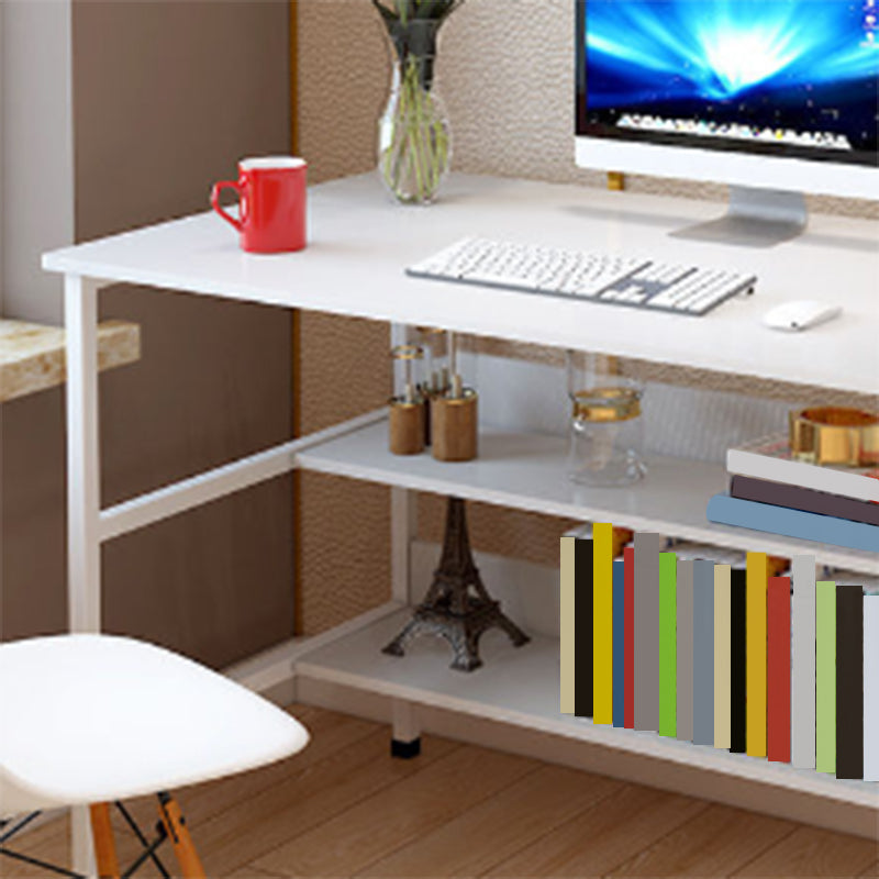 Modern Wooden Office Desk Rectangle Task Desk with H-Shape Base for Home