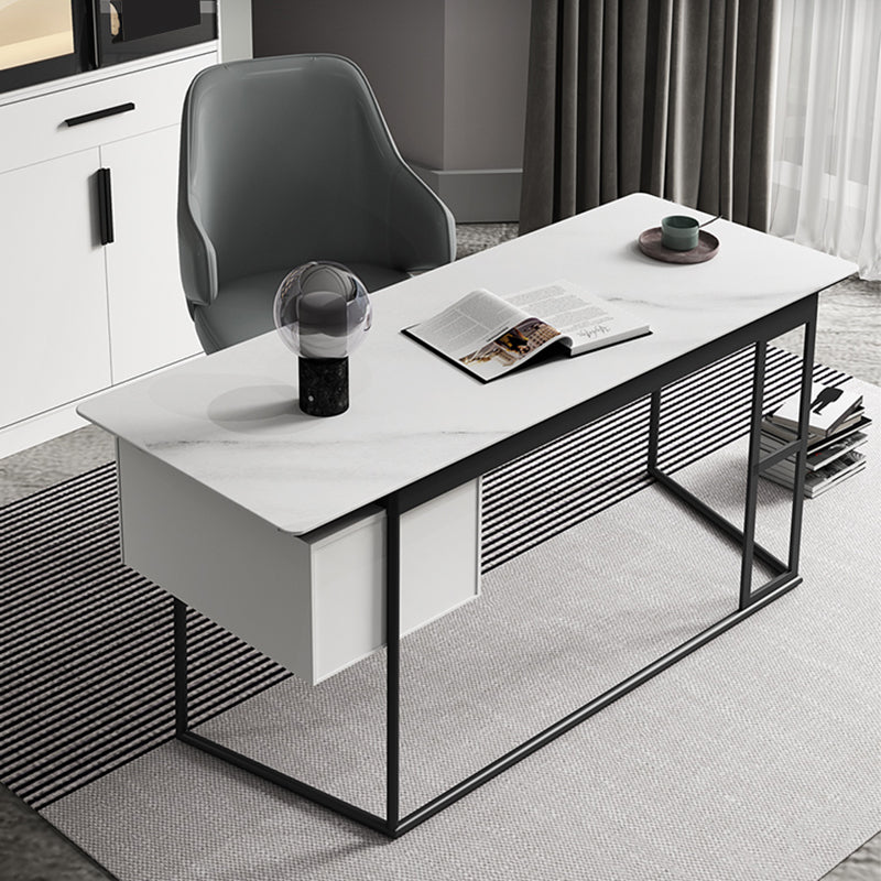 Modern Slate Top Office Desk Rectangle Task Desk with 2 Drawers for Home