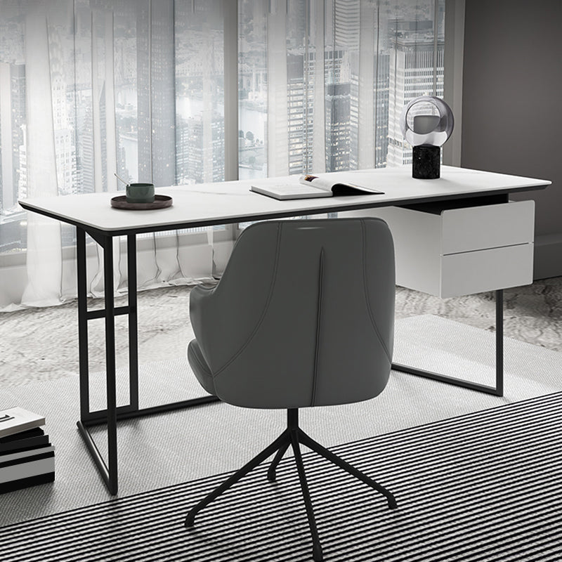 Modern Slate Top Office Desk Rectangle Task Desk with 2 Drawers for Home