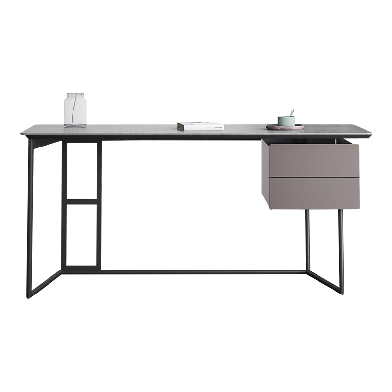 Modern Slate Top Office Desk Rectangle Task Desk with 2 Drawers for Home