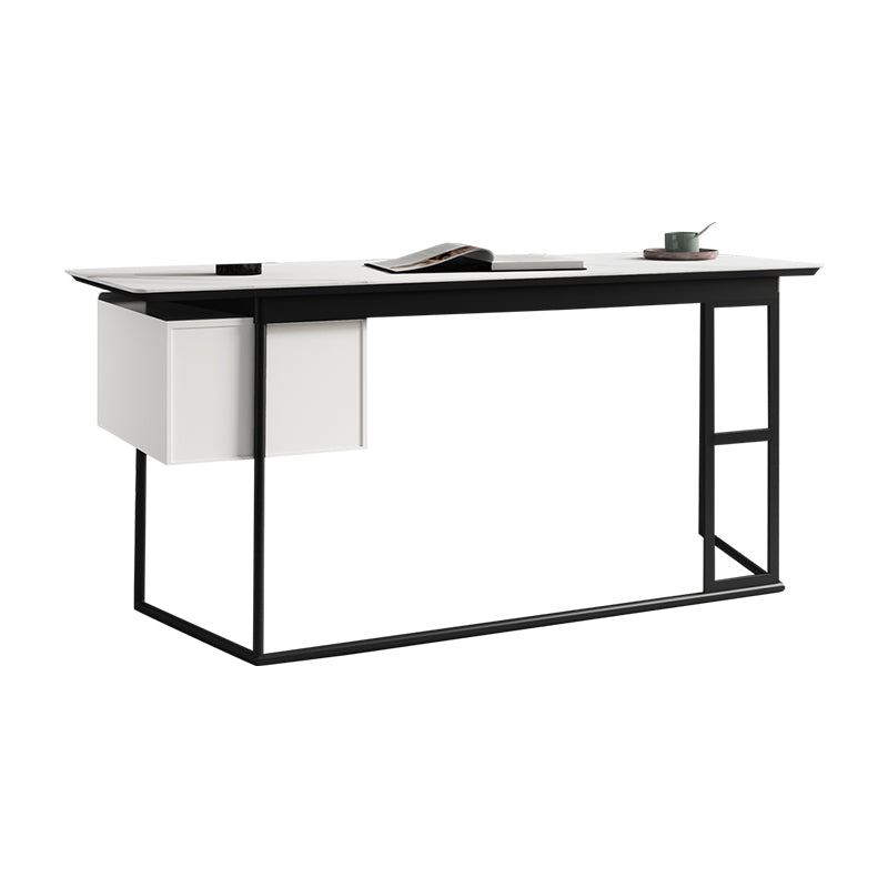 Modern Slate Top Office Desk Rectangle Task Desk with 2 Drawers for Home