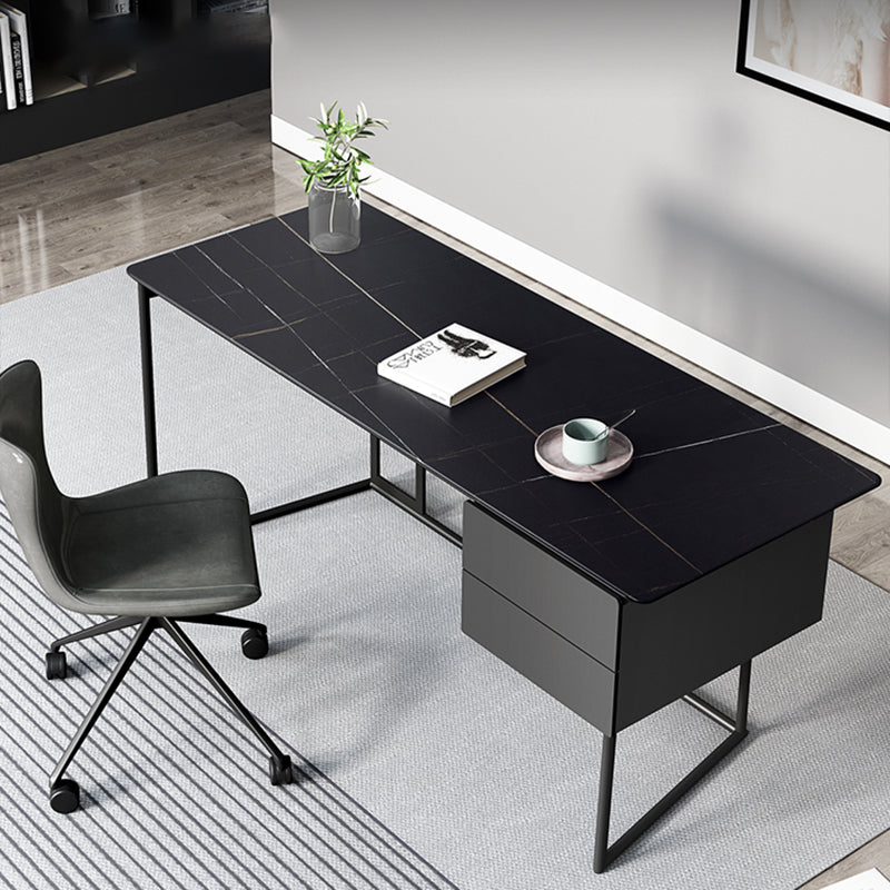 Modern Slate Top Office Desk Rectangle Task Desk with 2 Drawers for Home