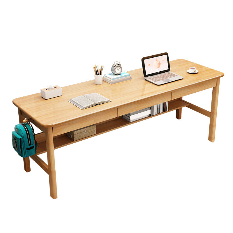 Modern Solid Wood Office Desk Rectangle Task Desk with 1 Shelf for Home