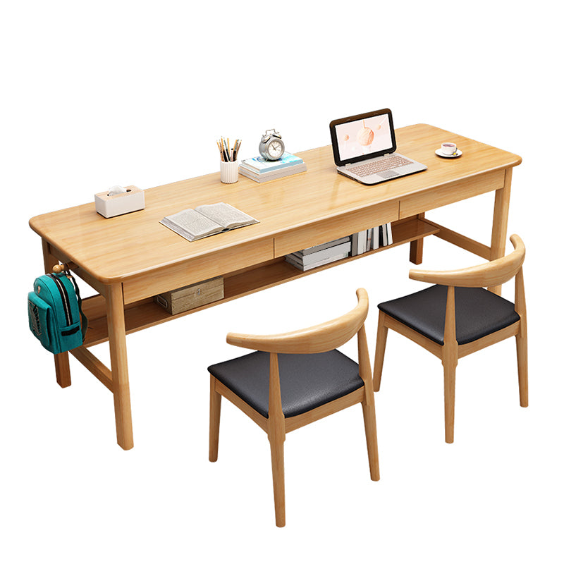 Modern Solid Wood Office Desk Rectangle Task Desk with 1 Shelf for Home